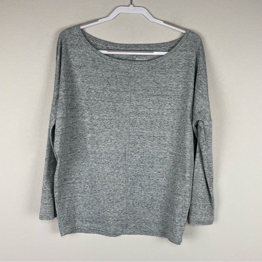 Athleta Gray Blue Essence Flow Long Sleeve Wide Neck Athleisure Top Size Small
